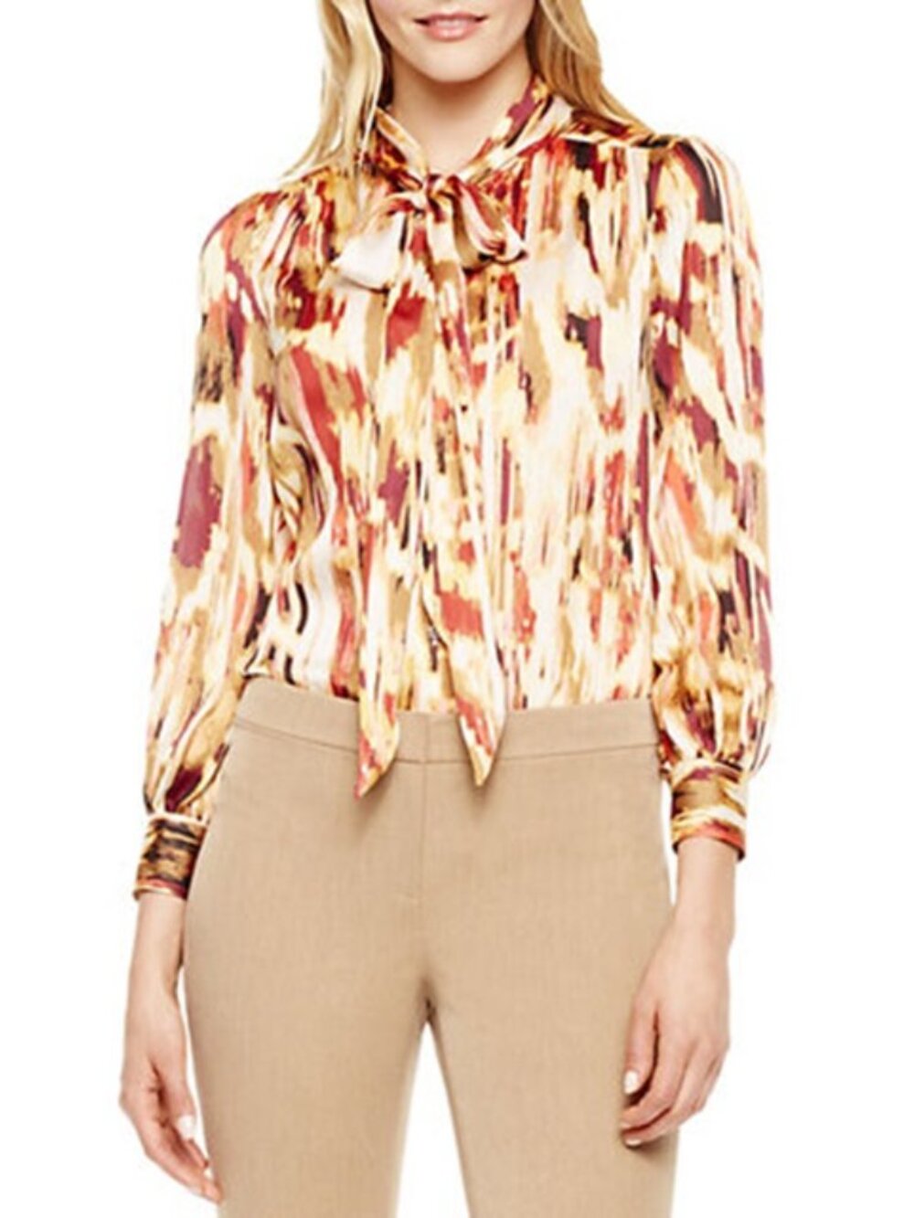 Vince Camuto Long Sleeve Colorful Interlude Tie-Neck Blouse ( SMALL ) NWT $99